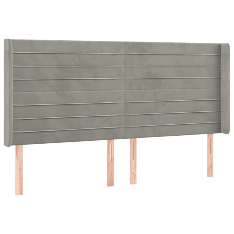 Galvūgalis su LED, šviesiai pilkas, 203x16x118/128cm, aksomas
