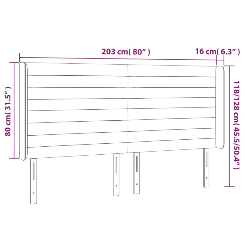 Galvūgalis su LED, šviesiai pilkas, 203x16x118/128cm, aksomas
