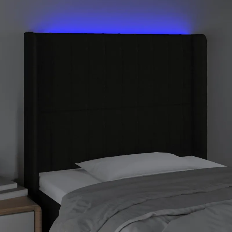 Galvūgalis su LED, juodos spalvos, 93x16x118/128cm, audinys