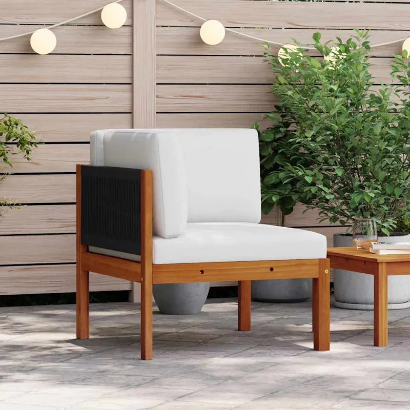 Kampinė sodo sofa su pagalvėlėmis, akacijos mediena ir virvė