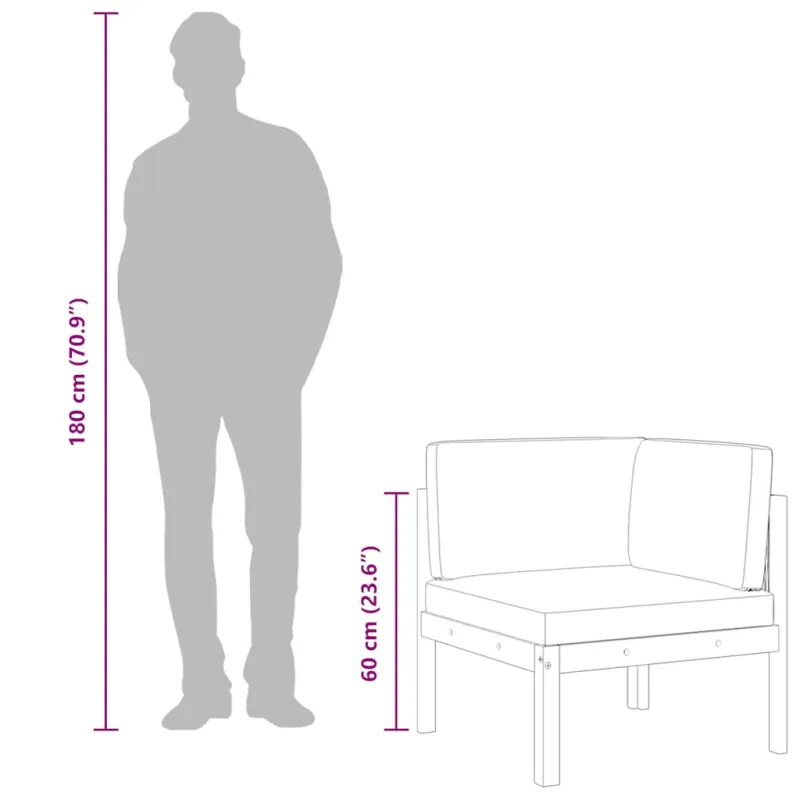 Kampinė sodo sofa su pagalvėlėmis, akacijos mediena ir virvė