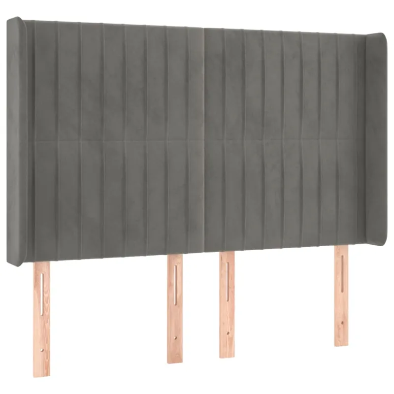 Galvūgalis su LED, šviesiai pilkas, 147x16x118/128cm, aksomas
