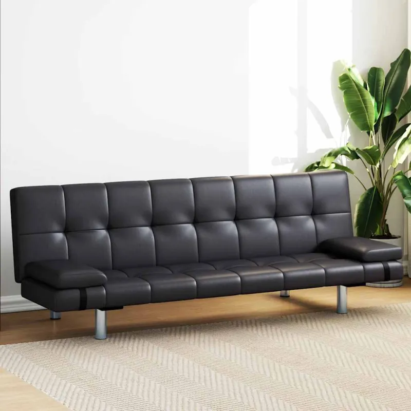 Sofa lova su dviem pagalv., dirbtinė oda, reguliuoj., juoda