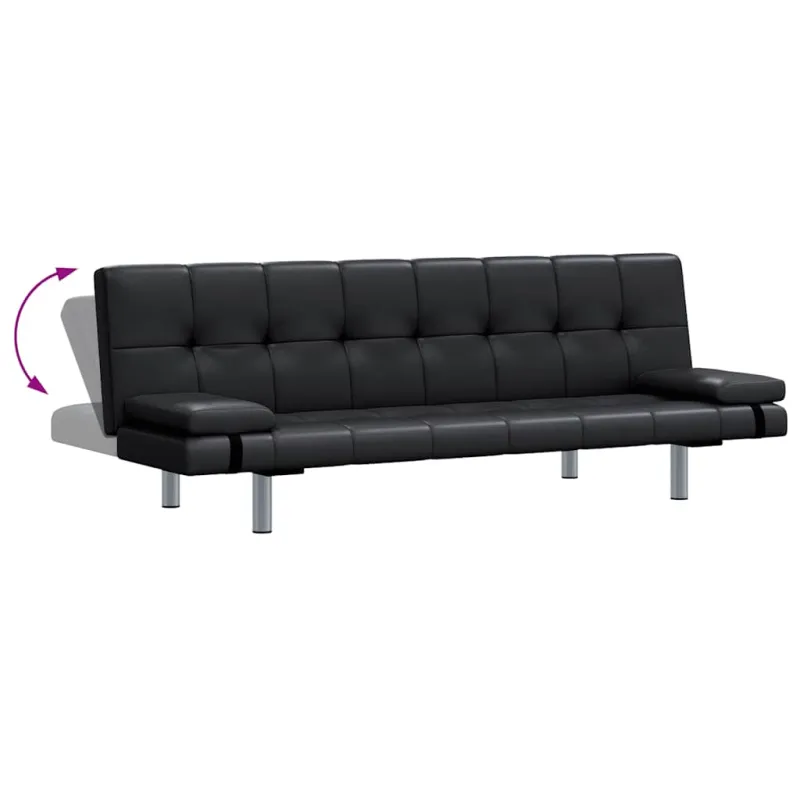 Sofa lova su dviem pagalv., dirbtinė oda, reguliuoj., juoda