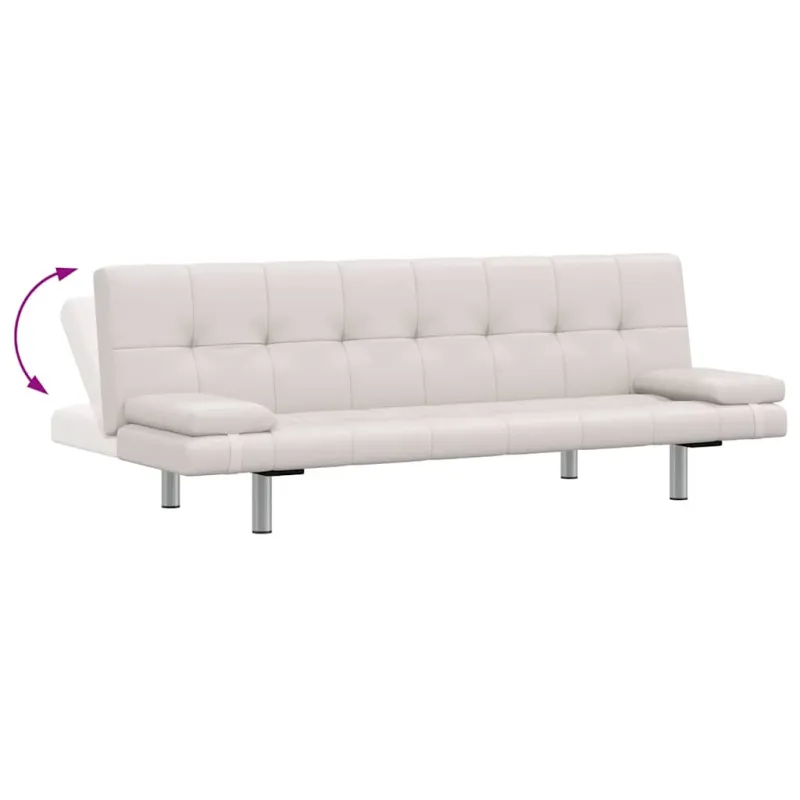 Sofa lova su 2 pagalv., dirbt. oda, reguliuojama, krem. balta