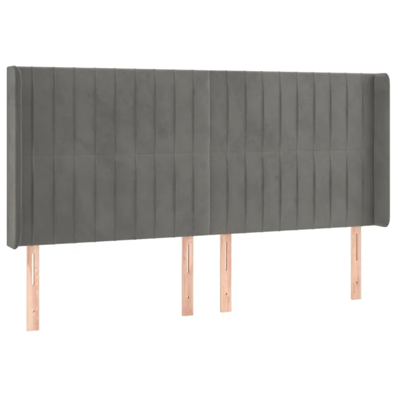 Galvūgalis su LED, šviesiai pilkas, 183x16x118/128cm, aksomas
