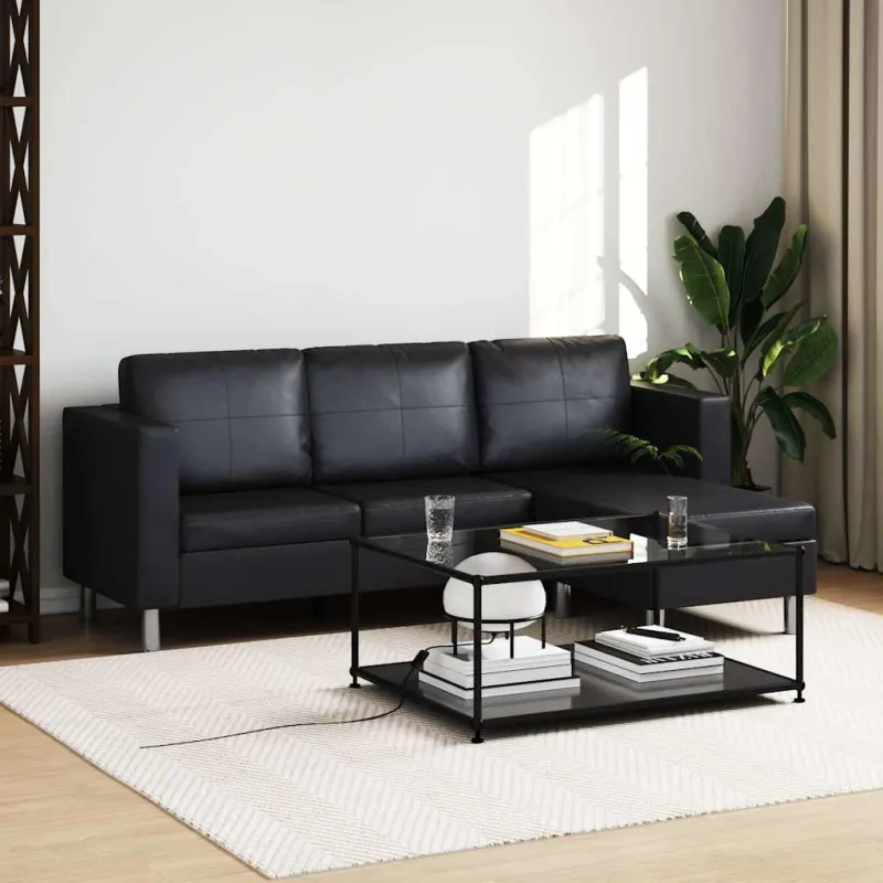 Sofa, trivietė, dirbtinė oda, juoda
