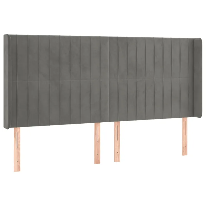 Galvūgalis su LED, šviesiai pilkas, 203x16x118/128cm, aksomas