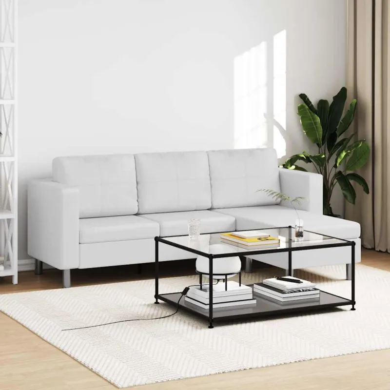 Sofa, trivietė, dirbtinė oda, balta