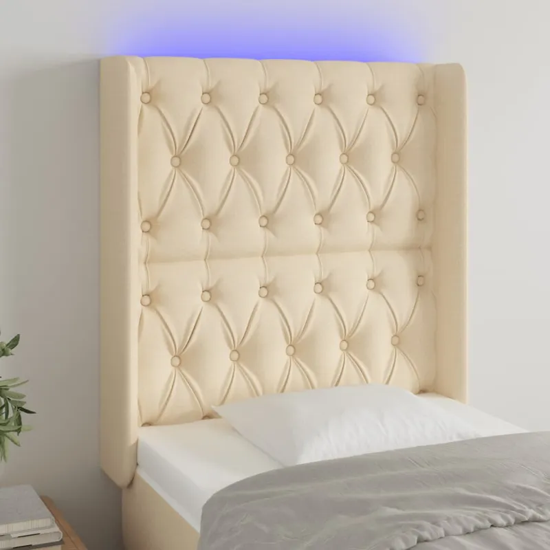 Galvūgalis su LED, kreminės spalvos, 83x16x118/128cm, audinys