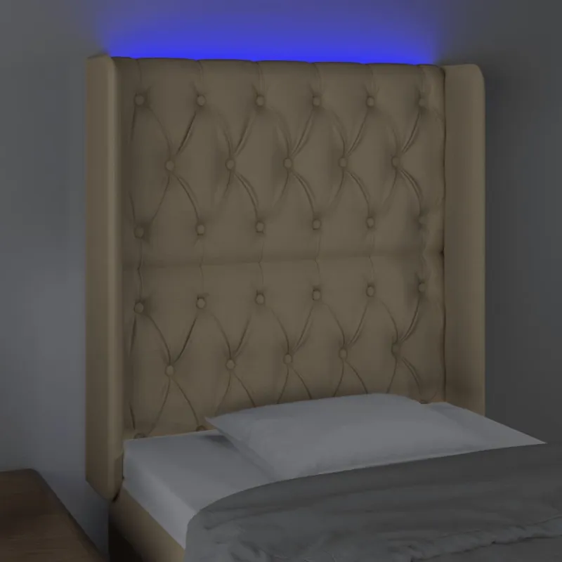 Galvūgalis su LED, kreminės spalvos, 83x16x118/128cm, audinys