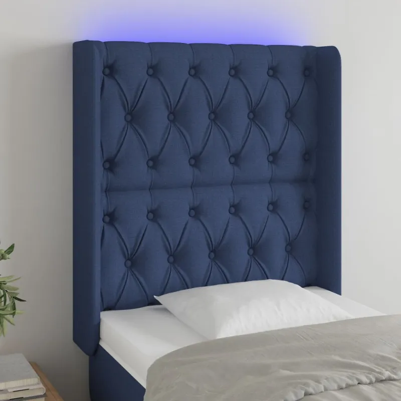 Galvūgalis su LED, mėlynos spalvos, 83x16x118/128cm, audinys