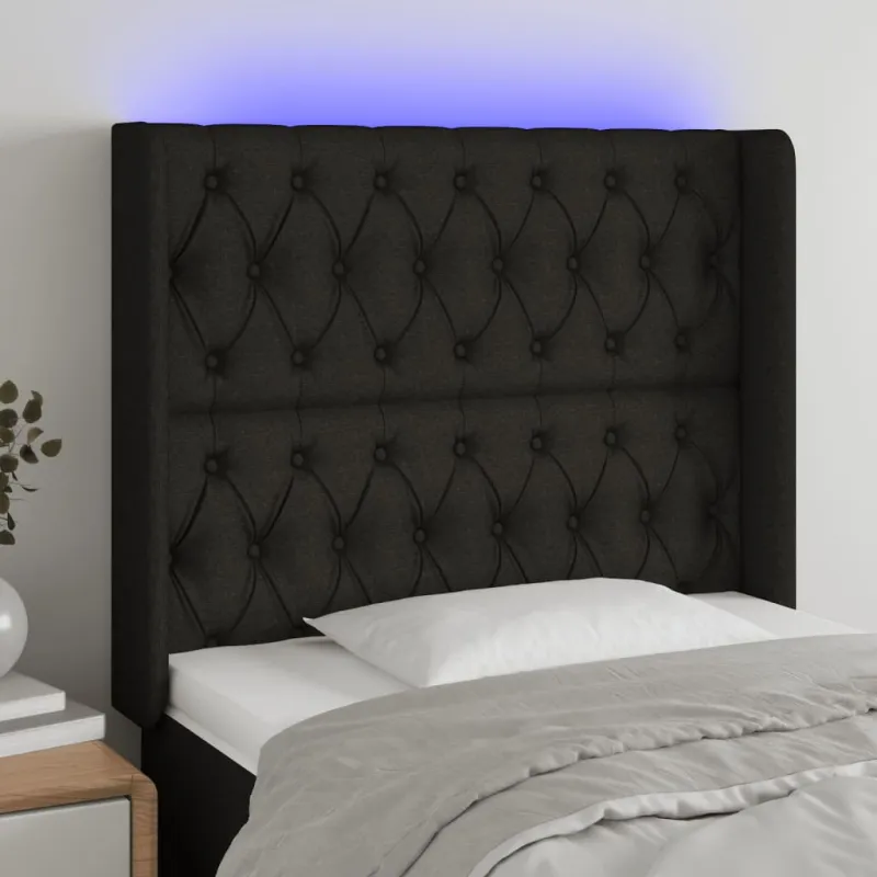 Galvūgalis su LED, juodos spalvos, 93x16x118/128cm, audinys