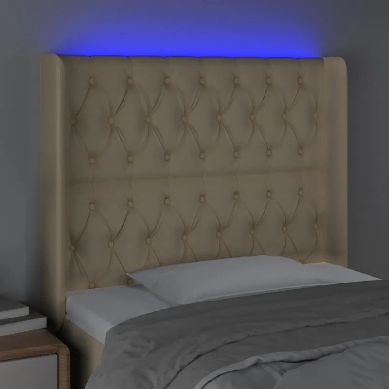 Galvūgalis su LED, kreminės spalvos, 93x16x118/128cm, audinys