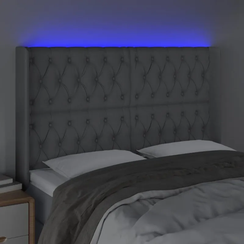 Galvūgalis su LED, šviesiai pilkas, 147x16x118/128cm, audinys