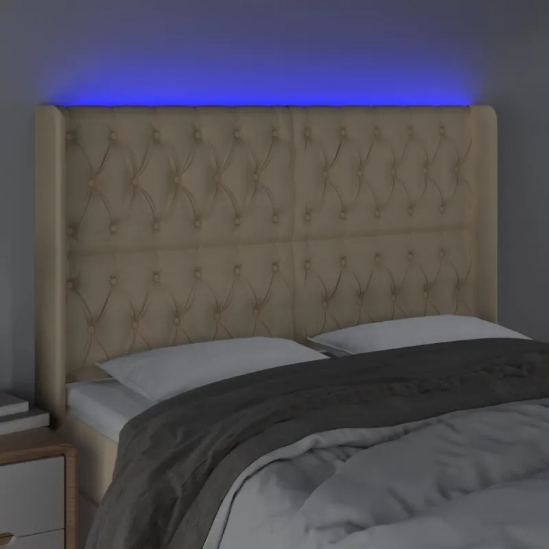 Galvūgalis su LED, kreminės spalvos, 147x16x118/128cm, audinys