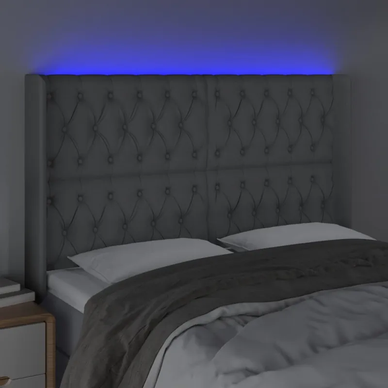 Galvūgalis su LED, šviesiai pilkas, 163x16x118/128cm, audinys