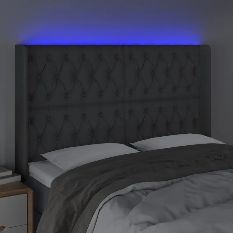 Galvūgalis su LED, tamsiai pilkas, 163x16x118/128cm, audinys