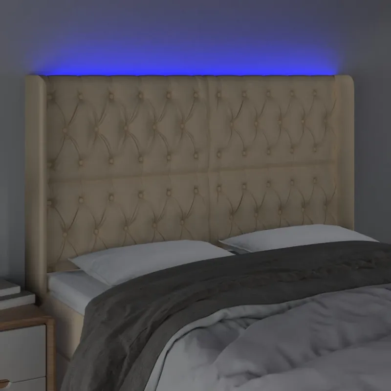 Galvūgalis su LED, kreminės spalvos, 163x16x118/128cm, audinys