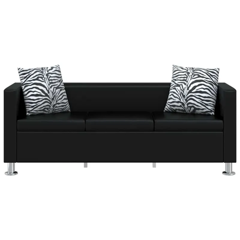 Sofa, trivietė, dirbtinė oda, juoda