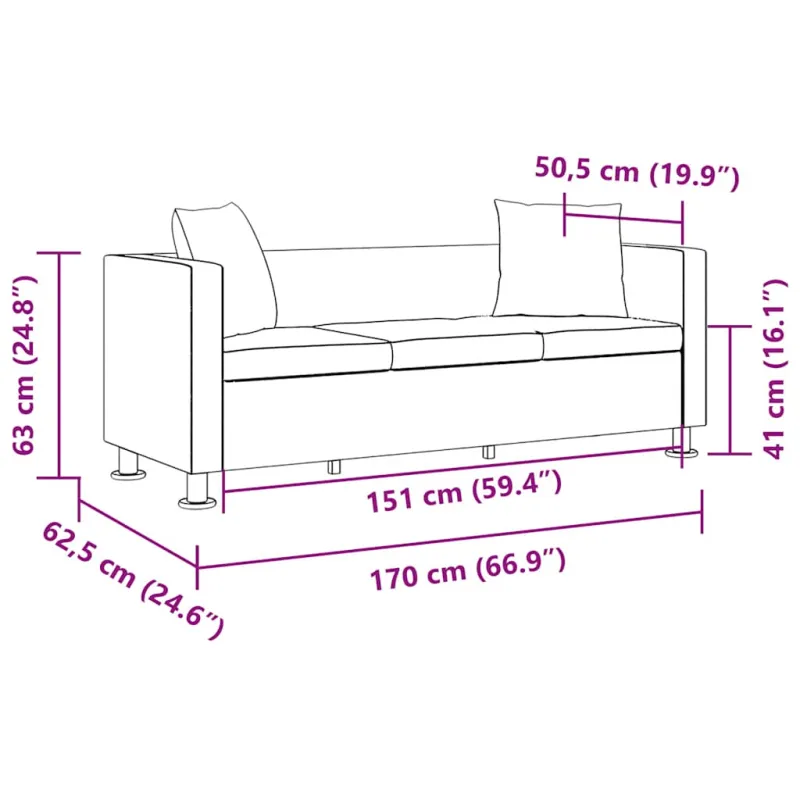 Sofa, trivietė, dirbtinė oda, juoda