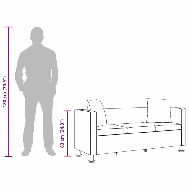 Sofa, trivietė, dirbtinė oda, juoda