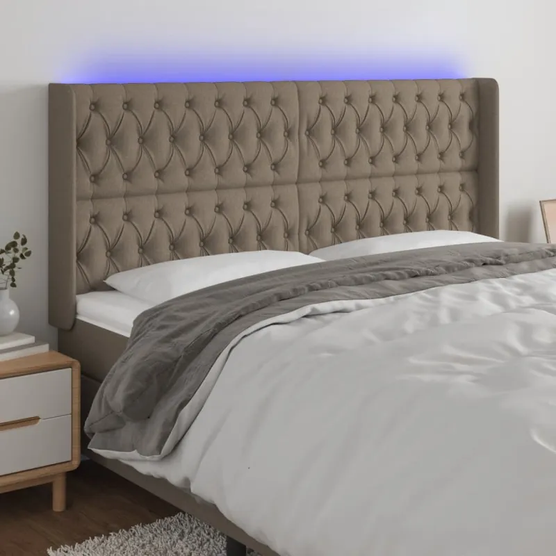 Galvūgalis su LED, taupe spalvos, 183x16x118/128cm, audinys