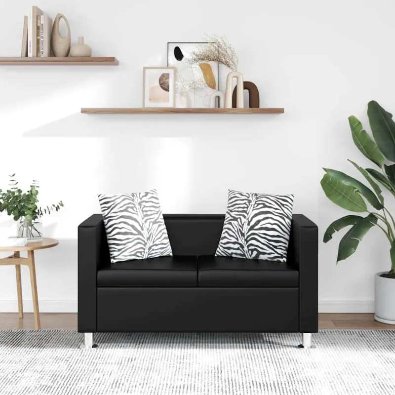 Sofa, dvivietė, dirbtinė oda, juoda