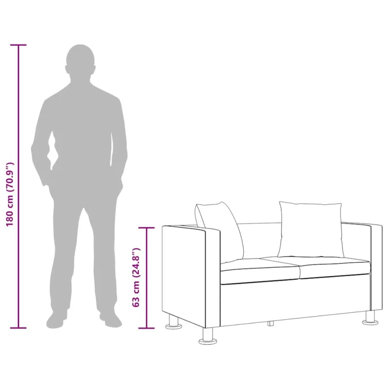 Sofa, dvivietė, dirbtinė oda, juoda