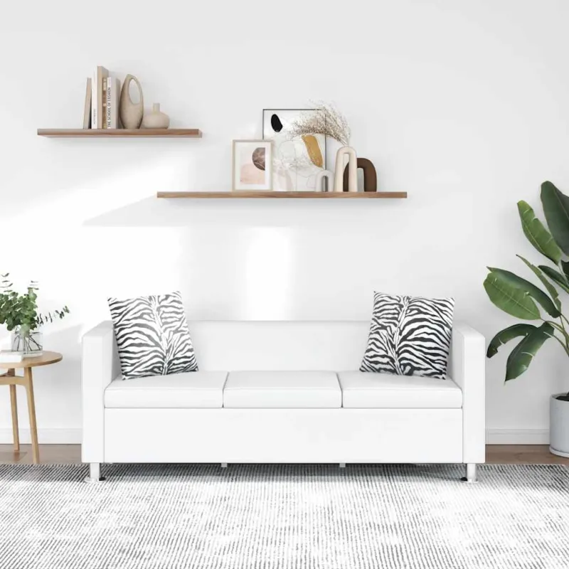 Sofa, balta, trivietė, dirbtinė oda