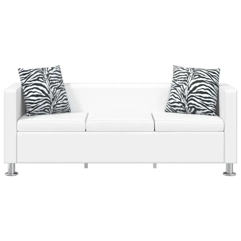 Sofa, balta, trivietė, dirbtinė oda