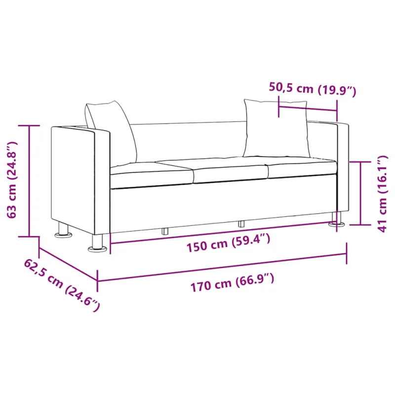 Sofa, balta, trivietė, dirbtinė oda