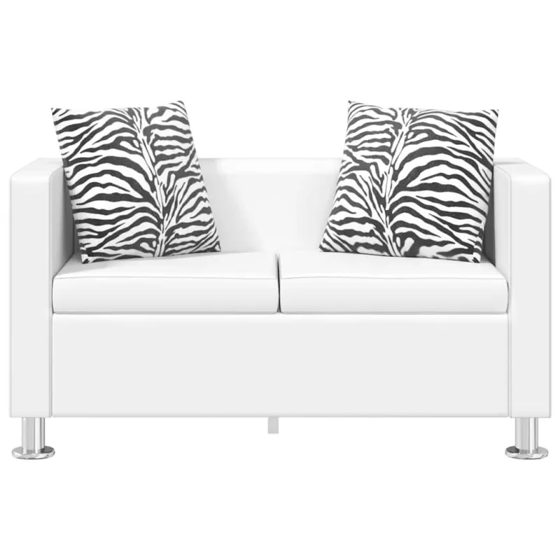 Sofa, dvivietė, dirbtinė oda, balta