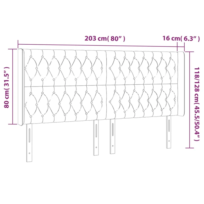 Galvūgalis su LED, kreminės spalvos, 203x16x118/128cm, audinys