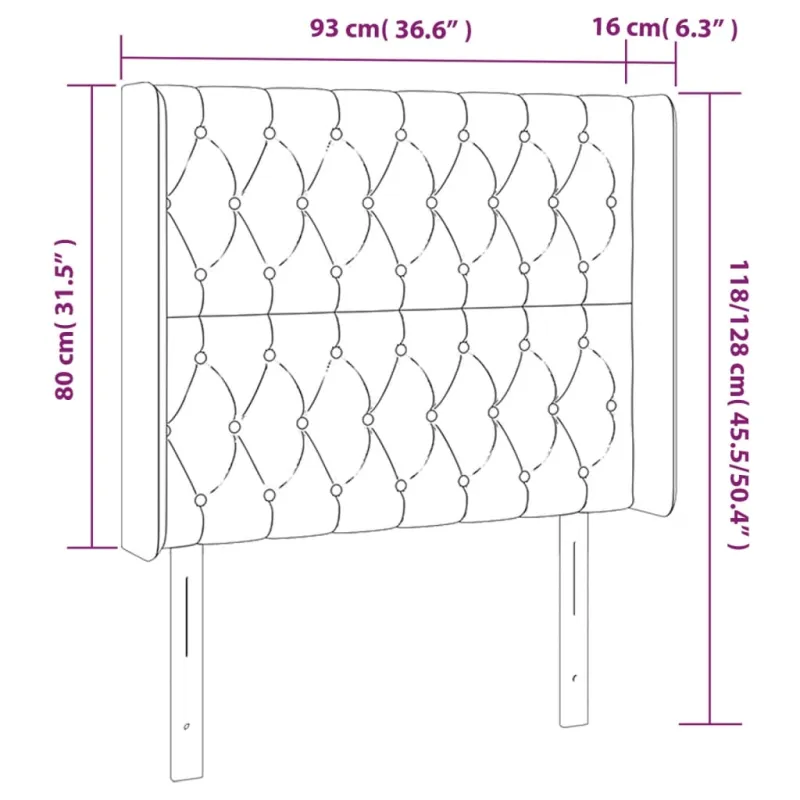 Galvūgalis su LED, šviesiai pilkas, 93x16x118/128cm, aksomas