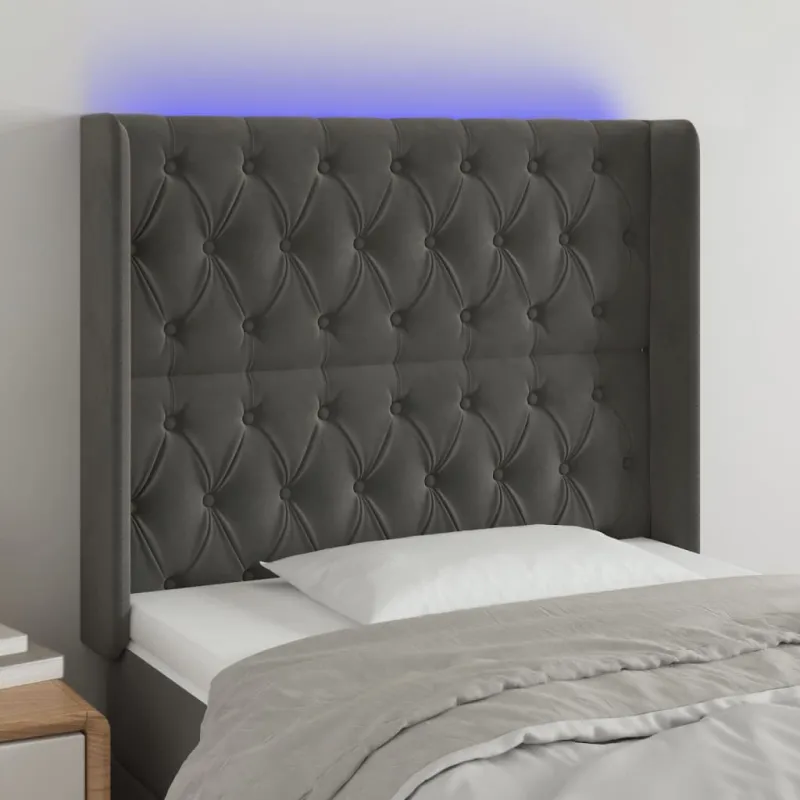 Galvūgalis su LED, tamsiai pilkas, 93x16x118/128cm, aksomas