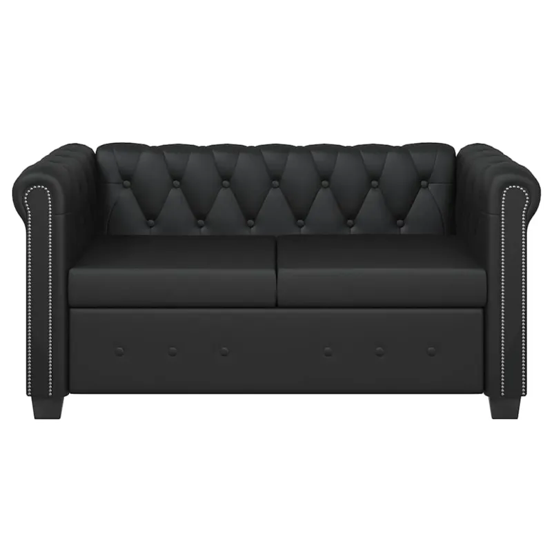 Chesterfield dvivietė sofa, dirbtinė oda, juoda