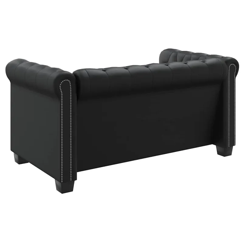 Chesterfield dvivietė sofa, dirbtinė oda, juoda