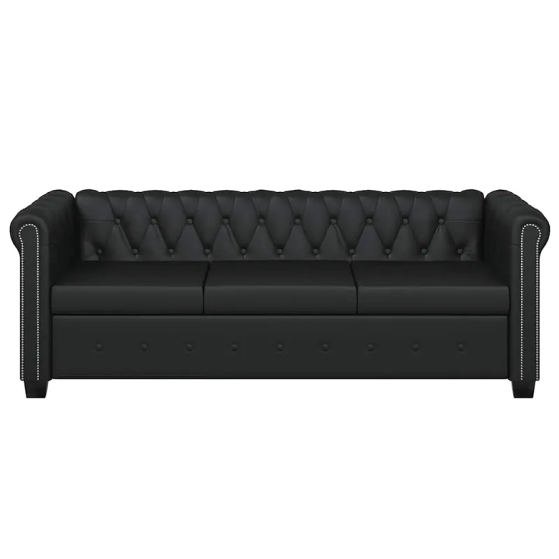 Chesterfield trivietė sofa, dirbtinė oda, juoda
