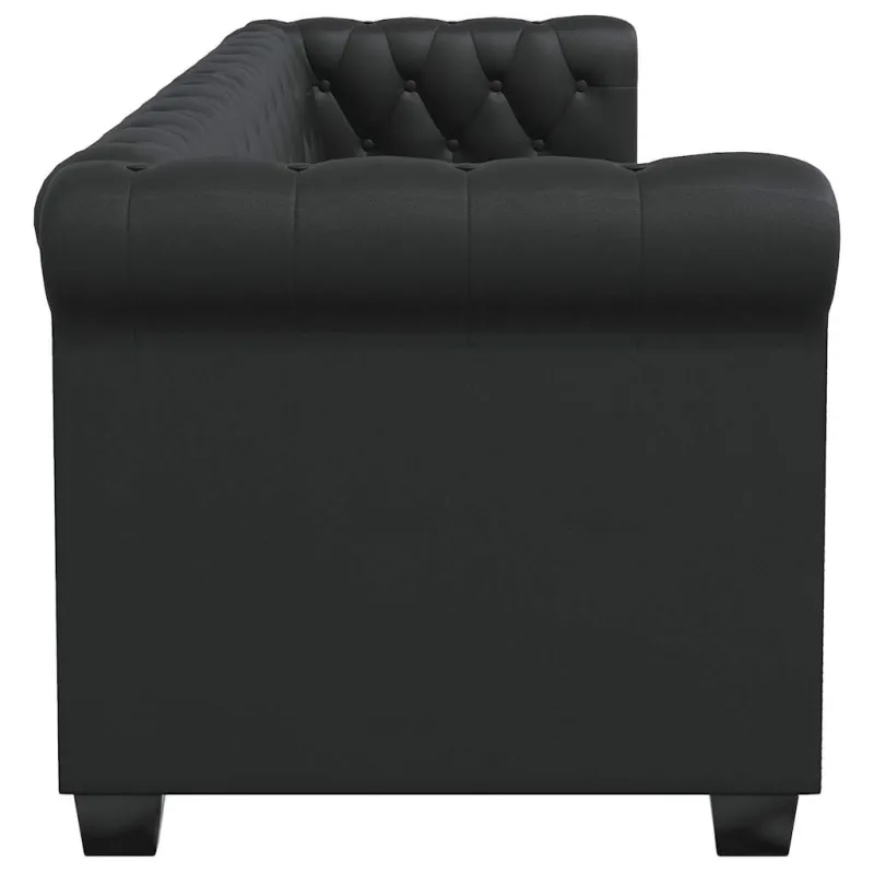 Chesterfield trivietė sofa, dirbtinė oda, juoda