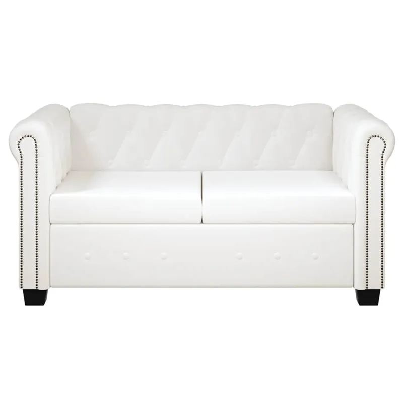 Chesterfield dvivietė sofa, dirbtinė oda, balta