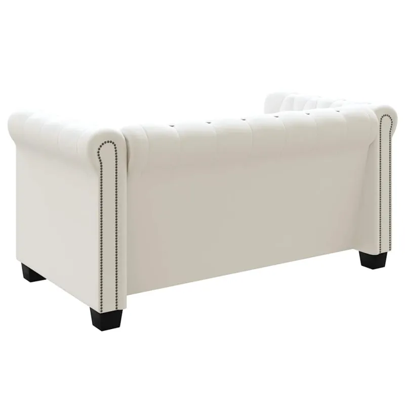 Chesterfield dvivietė sofa, dirbtinė oda, balta