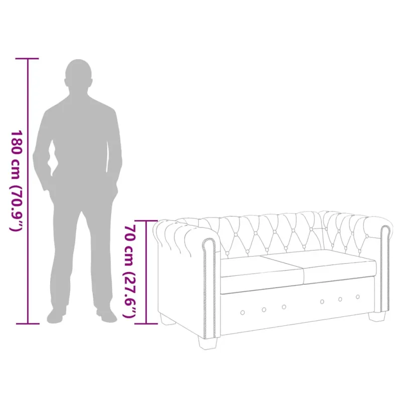 Chesterfield dvivietė sofa, dirbtinė oda, balta
