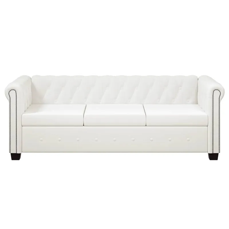 Chesterfield trivietė sofa, dirbtinė oda, balta