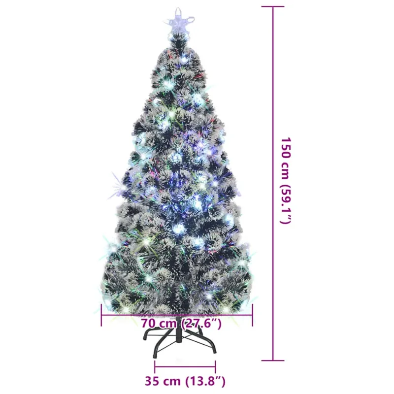 Apšviesta Kalėdų eglutė su stovu ir LED, 150cm, optinis pluoštas