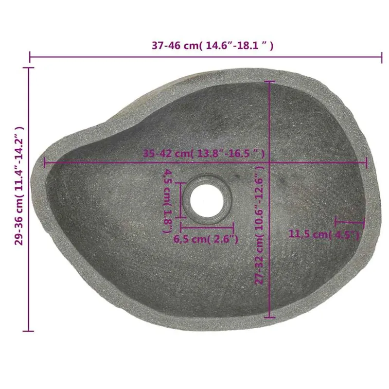 Praustuvas, (37-46)x(29-36)cm, upės akmuo, ovalo formos
