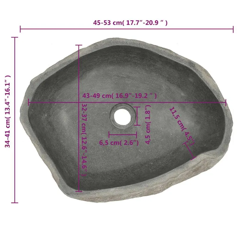 Praustuvas, (45-53)x(34-41)cm, upės akmuo, ovalo formos