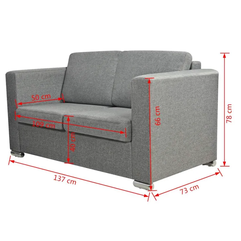 Dvivietė sofa, audinys, šviesiai pilka