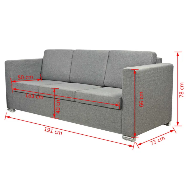 Trivietė sofa, šviesiai pilkos spalvos, audinys