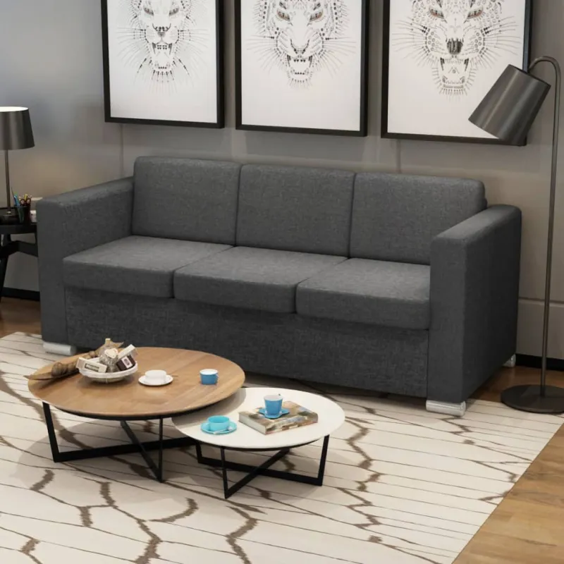 Trivietė sofa, tamsiai pilkos spalvos, audinys